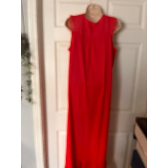 Vintage Shadowline Nylon Nightgown M Medium Red Sleeveless Silky Lace Sweep - Picture 6 of 16